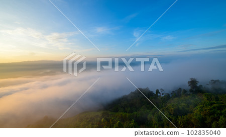 beautiful sea of mist and sunrise, view from Aiyoeweng View Point, Yala Province, 102835040