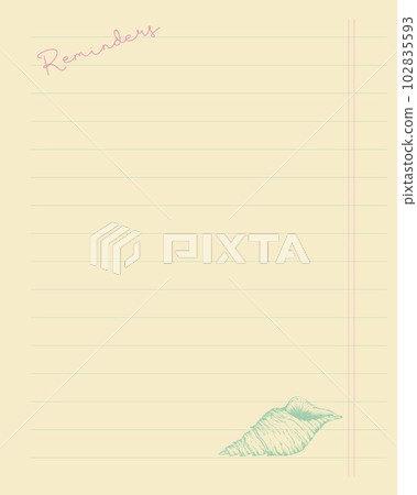 Reminder sheet template, to do list, note planner, hand drawn seashell on school notebook sheet. Reminder sheet template, to do list, note planner, hand drawn seashell on school notebook sheet. 102835593