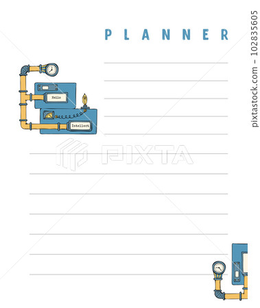 Steampunk empty planner blank for notes and reminders, with steampunk elements hand drawn. Steampunk empty planner blank for notes and reminders, with steampunk elements hand drawn. 102835605