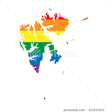 Svalbard, aka Spitzbergen, silhouette. Country map silhouette in rainbow colors of LGBT flag. 102835631