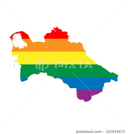Turkmenistan country silhouette. Country map silhouette in rainbow colors of LGBT flag. 102835673