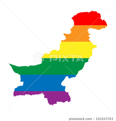 Pakistan country silhouette. Country map silhouette in rainbow colors of LGBT flag. 102835763