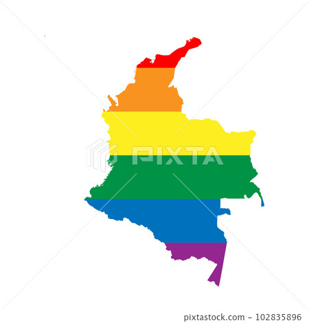 Colombia country silhouette. Country map silhouette in rainbow colors of LGBT flag. Colombia country silhouette. Country map silhouette in rainbow colors of LGBT flag. 102835896