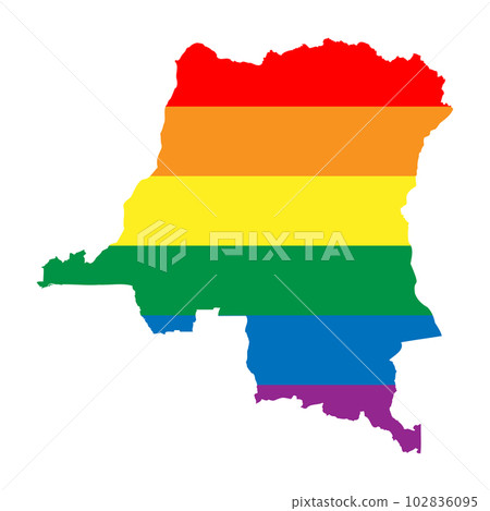 Democratic Republic of the Congo country silhouette. Country map silhouette in rainbow colors of LGBT flag. 102836095