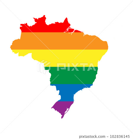 Brazil country silhouette. Country map silhouette in rainbow colors of LGBT flag. Brazil country silhouette. Country map silhouette in rainbow colors of LGBT flag. 102836145