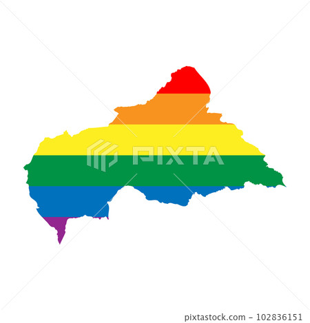 Central African Republic country silhouette. Country map silhouette in rainbow colors of LGBT flag. Central African Republic country silhouette. Country map silhouette in rainbow colors of LGBT flag. 102836151