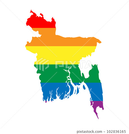 Bangladesh country silhouette. Country map silhouette in rainbow colors of LGBT flag. 102836165