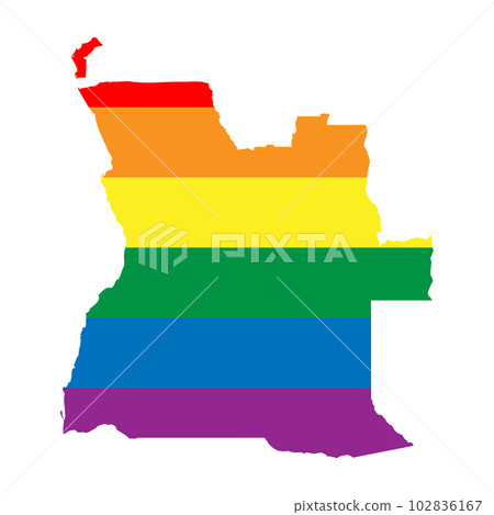 Angola country silhouette. Country map silhouette in rainbow colors of LGBT flag. Angola country silhouette. Country map silhouette in rainbow colors of LGBT flag. 102836167
