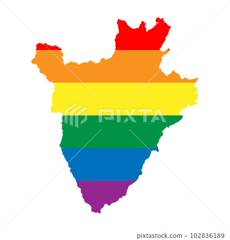 Burundi country silhouette. Country map silhouette in rainbow colors of LGBT flag. 102836189