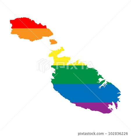 Malta country silhouette. Country map silhouette in rainbow colors of LGBT flag. Malta country silhouette. Country map silhouette in rainbow colors of LGBT flag. 102836226