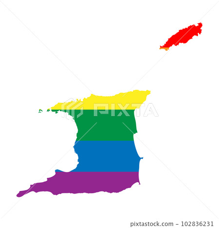 Trinidad and Tobago country silhouette. Country map silhouette in rainbow colors of LGBT flag. Trinidad and Tobago country silhouette. Country map silhouette in rainbow colors of LGBT flag. 102836231