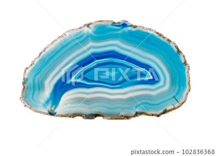 Macro mineral stone Blue Agate breed a white background Macro mineral stone Blue Agate breed a white background 102836368