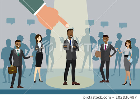 Cartoon businessman stand out from crowd spotlight 102836497