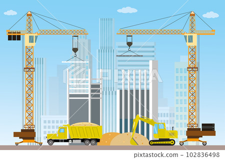 Construction site,crane and construction machinery Construction site,crane and construction machinery 102836498