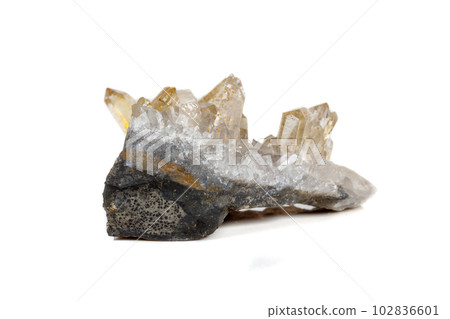 Macro Mineral Stone Crystals Citrine on a white background 102836601