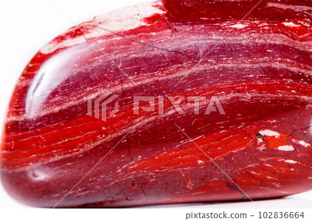Macro mineral stone jasper "zebra iron" on a white background 102836664