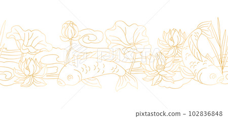 Oriental fish and lotus pattern. Chinese and japanese traditional background. 102836848