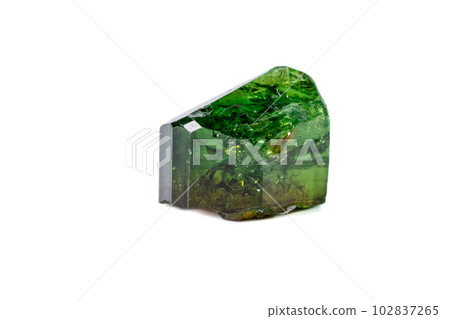 Macro mineral Chrome Dravite Tourmaline on a white background Macro mineral Chrome Dravite Tourmaline on a white background 102837265