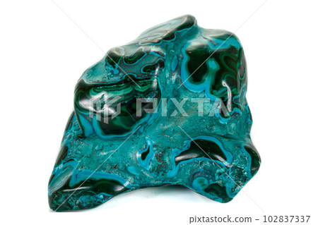 Macro mineral stone malachite Chrysocolla on a white background 102837337