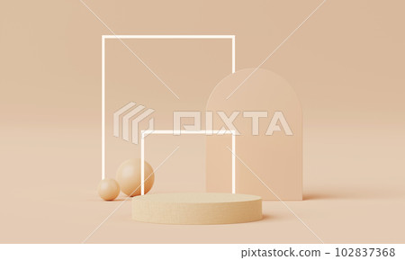 3D Render, Minimal Realistic pastel Display Podium for Product Mock up or Cosmetics Presentation in colorful pastel Studio, Cylinder pedestal showcase scene, geometric shapes background. 102837368