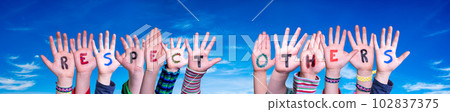 Children Hands Building Word Respect Others, Blue Sky Children Hands Building Word Respect Others, Blue Sky 102837375
