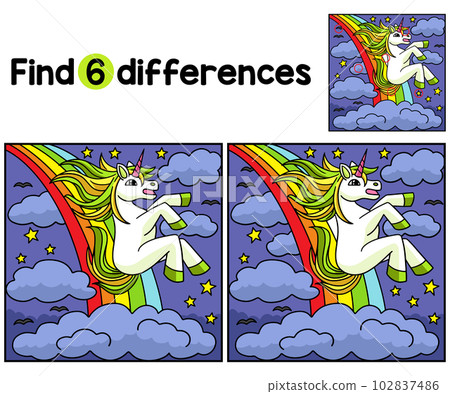 Unicorn Sliding on Rainbow Find The Differences 102837486