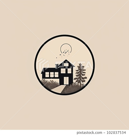 Small rural cottage Minimalist Emblem Illustration 102837534