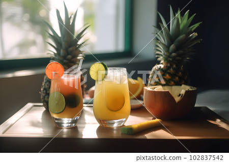 Non alcoholic fruity cold summer cocktail drinks 102837542