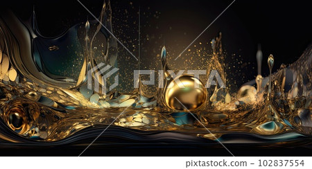 Metallic golden swirls morphing abstract fluid art 102837554