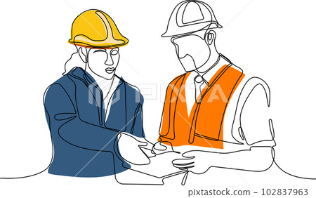 construction manager and engineer working on building site. Vector illustration 102837963