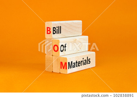 BOM bill of materials symbol. Concept words BOM bill of materials on beautiful wooden block. Beautiful orange table orange background. Business and BOM bill of materials concept. Copy space. BOM bill of materials symbol. Concept words BOM bill of materials on beautiful wooden block. Beautiful orange table orange background. Business and BOM bill of materials concept. Copy space. 102838891
