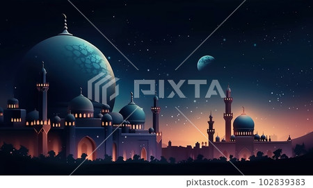 Eid Mubarak holiday background. Illustration AI Generative 102839383