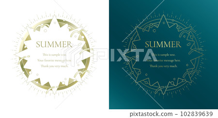 Material_Set of frames_A summer decorative frame with motifs of the sun, the sea, and the sky. Luxury design of gold surroundings Material_Set of frames_A summer decorative frame with motifs of the sun, the sea, and the sky. Luxury design of gold surroundings 102839639
