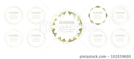 Material_Set of frames_A summer decorative frame with motifs of the sun, the sea, and the sky. Luxury design of gold surroundings Material_Set of frames_A summer decorative frame with motifs of the sun, the sea, and the sky. Luxury design of gold surroundings 102839680