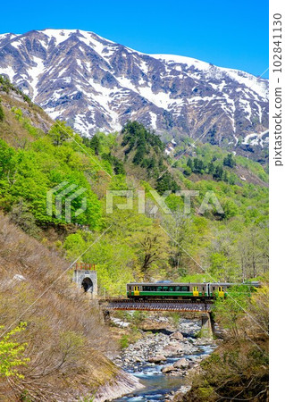 Tadami Line Train entering Rokujurigoe Tunnel in spring (Tadami Town, Fukushima Prefecture, early May morning) Tadami Line Train entering Rokujurigoe Tunnel in spring (Tadami Town, Fukushima Prefecture, early May morning) 102841130