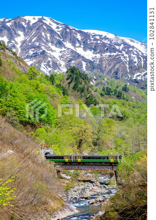 Tadami Line Train entering Rokujurigoe Tunnel in spring (Tadami Town, Fukushima Prefecture, early May morning) Tadami Line Train entering Rokujurigoe Tunnel in spring (Tadami Town, Fukushima Prefecture, early May morning) 102841131