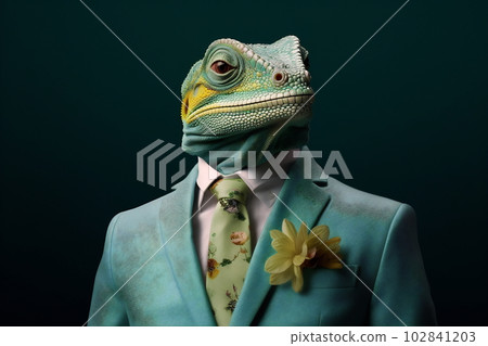 Chameleon in a green jacket and tie Chameleon in a green jacket and tie 102841203