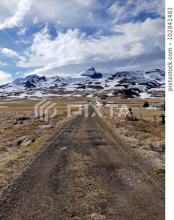 Mountains seen from a village in East Iceland Mountains seen from a village in East Iceland 102841481