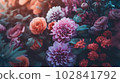 Image of tightly Realistic multi type of Flowers without leaf, pale colorful color style , minimal background for phone or desktop wallpaper. 102841792