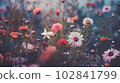 Image of tightly Realistic multi type of Flowers without leaf, pale colorful color style , minimal background for phone or desktop wallpaper. 102841799