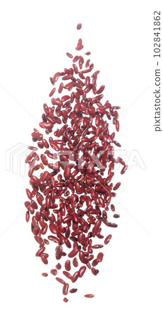 Red Bean flying explosion, red grain beans explode abstract cloud fly. Beautiful complete seed pea bean splash in air, food object design. Selective focus freeze shot white background isolated Red Bean flying explosion, red grain beans explode abstract cloud fly. Beautiful complete seed pea bean splash in air, food object design. Selective focus freeze shot white background isolated 102841862