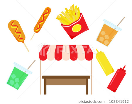 Illustration set of festival stalls and products 102841912