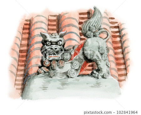 Shisa on the analog watercolor roof Shisa on the analog watercolor roof 102841964