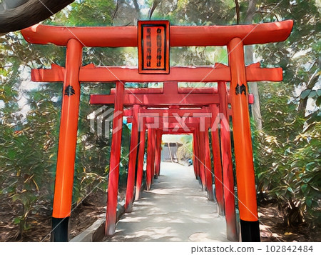 連續紅色牌坊門的形象 102842484