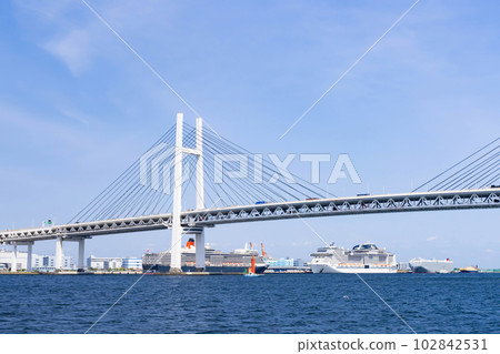 神奈川縣橫濱市 從豪華遊輪上看到的豪華遊輪和橫濱的景色 102842531