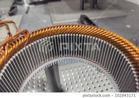 Close up scene the electric car motor stator part. 102843171
