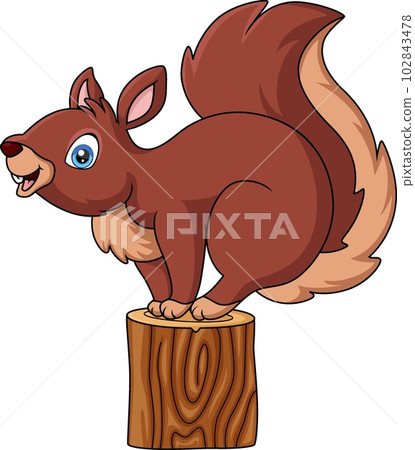 Cute squirrel cartoon on tree stump Cute squirrel cartoon on tree stump 102843478