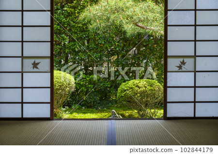 Tofuku-ji Temple, Senda-in (Sesshu-ji) garden seen from a tasteful Japanese-style room Tofuku-ji Temple, Senda-in (Sesshu-ji) garden seen from a tasteful Japanese-style room 102844179