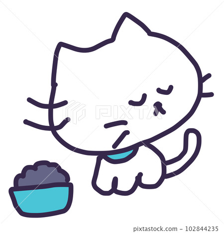 Illustration of a cute white kitten not eating rice Illustration of a cute white kitten not eating rice 102844235