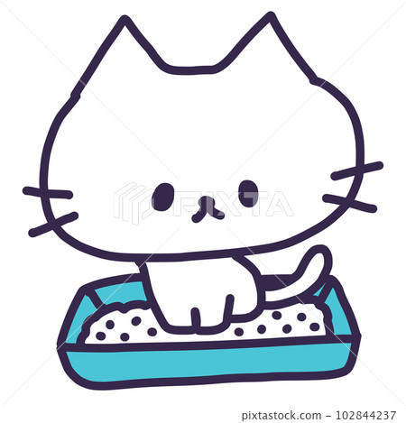 一隻可愛的白色小貓坐在馬桶托盤上的插圖 102844237